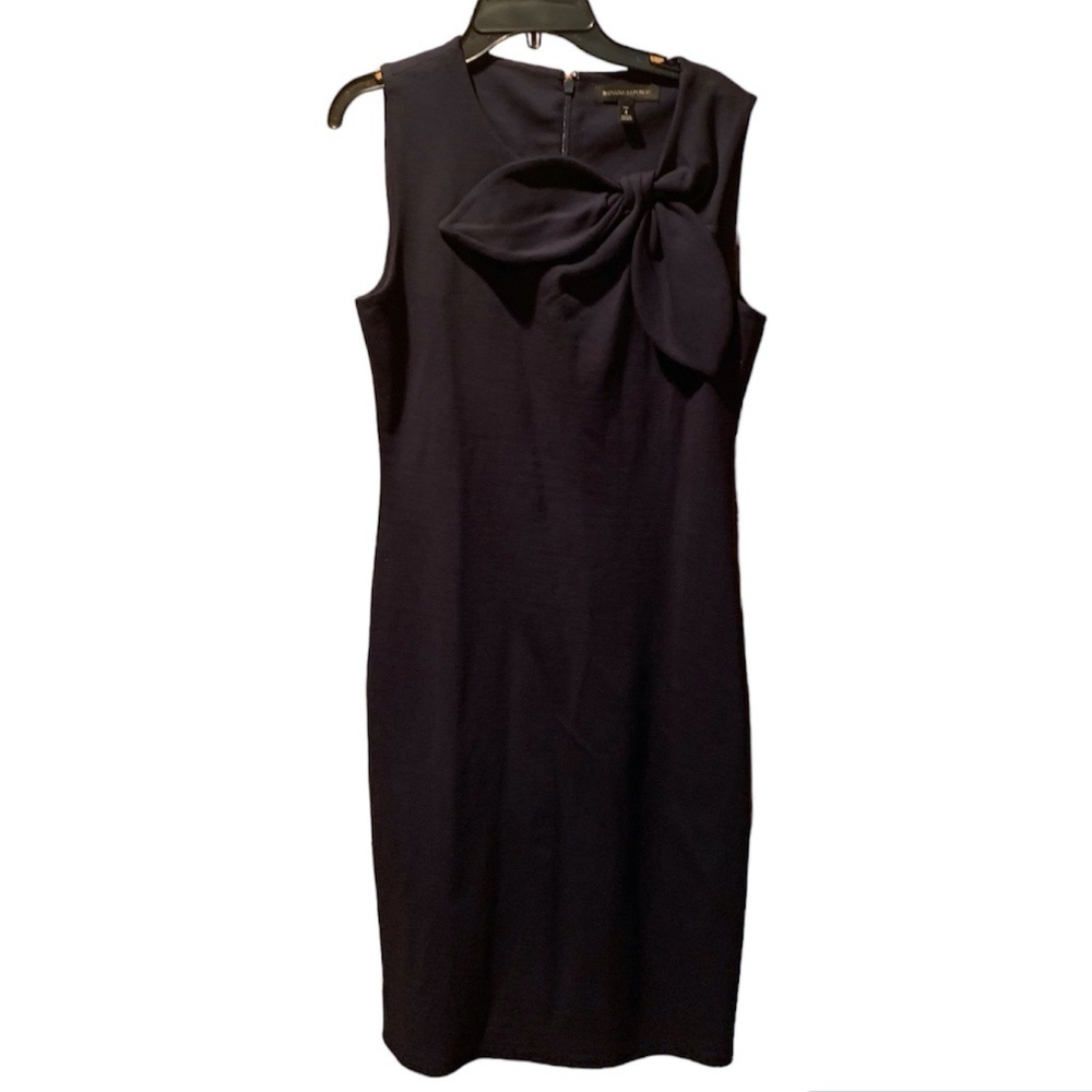 Banana Republic Bow Neck Ponte Sheath Dress Navy Size 4 tall